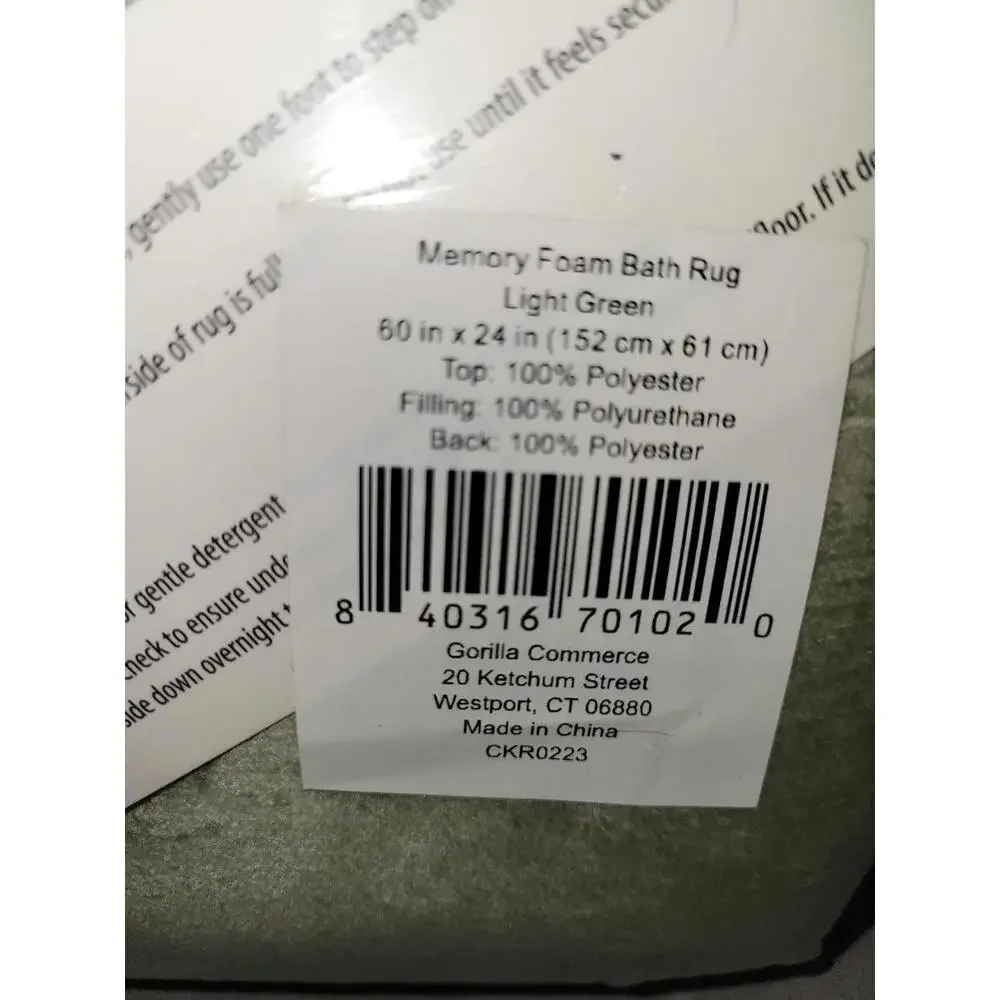 Lala Loom 60x24 Light Green Memory Foam Bath Rug - New - Factory Sealed